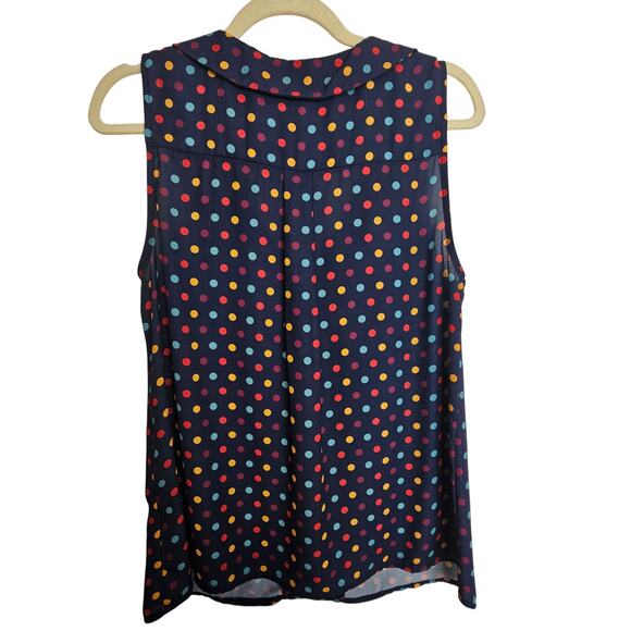 Modcloth Blouse Sleeveless Top Navy Blue Polka Dot Vneck Shirt Women L Tank Top - Picture 7 of 8